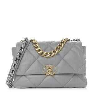 Chanel Gray Lambskin Quilted Large Chanel 19 Flap Crossbody Shoulder Bag
